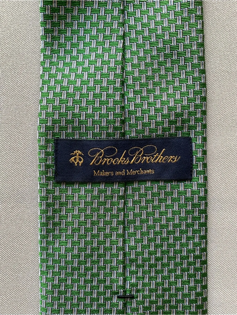 Brooks Brothers Makers Mens Silk Tie Green Geometric Italy Woven USA 58x3.5
